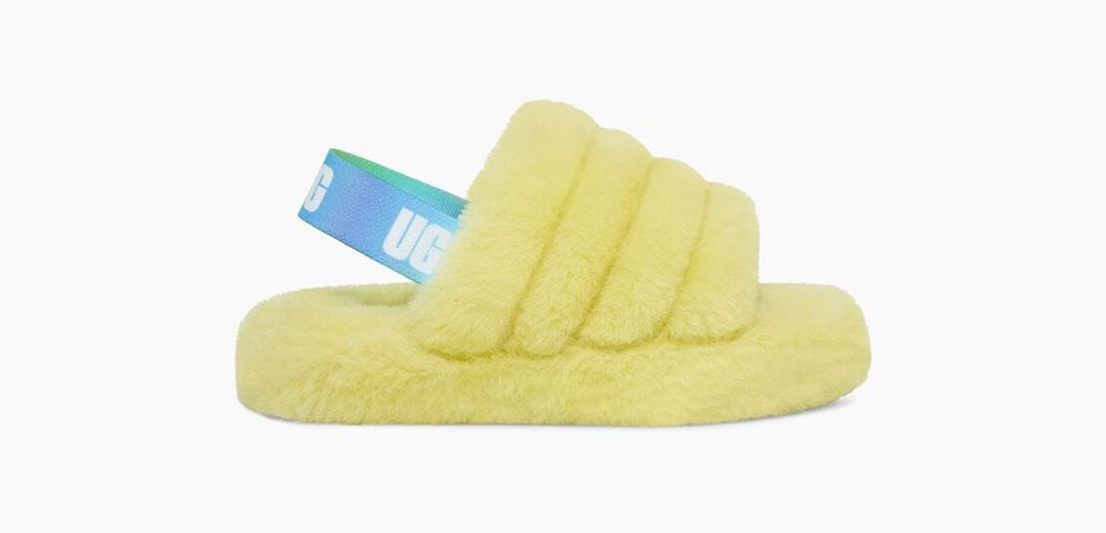 Ugg Fluff Yeah - Kids Slides - Yellow - NZ (8136PAYKB)